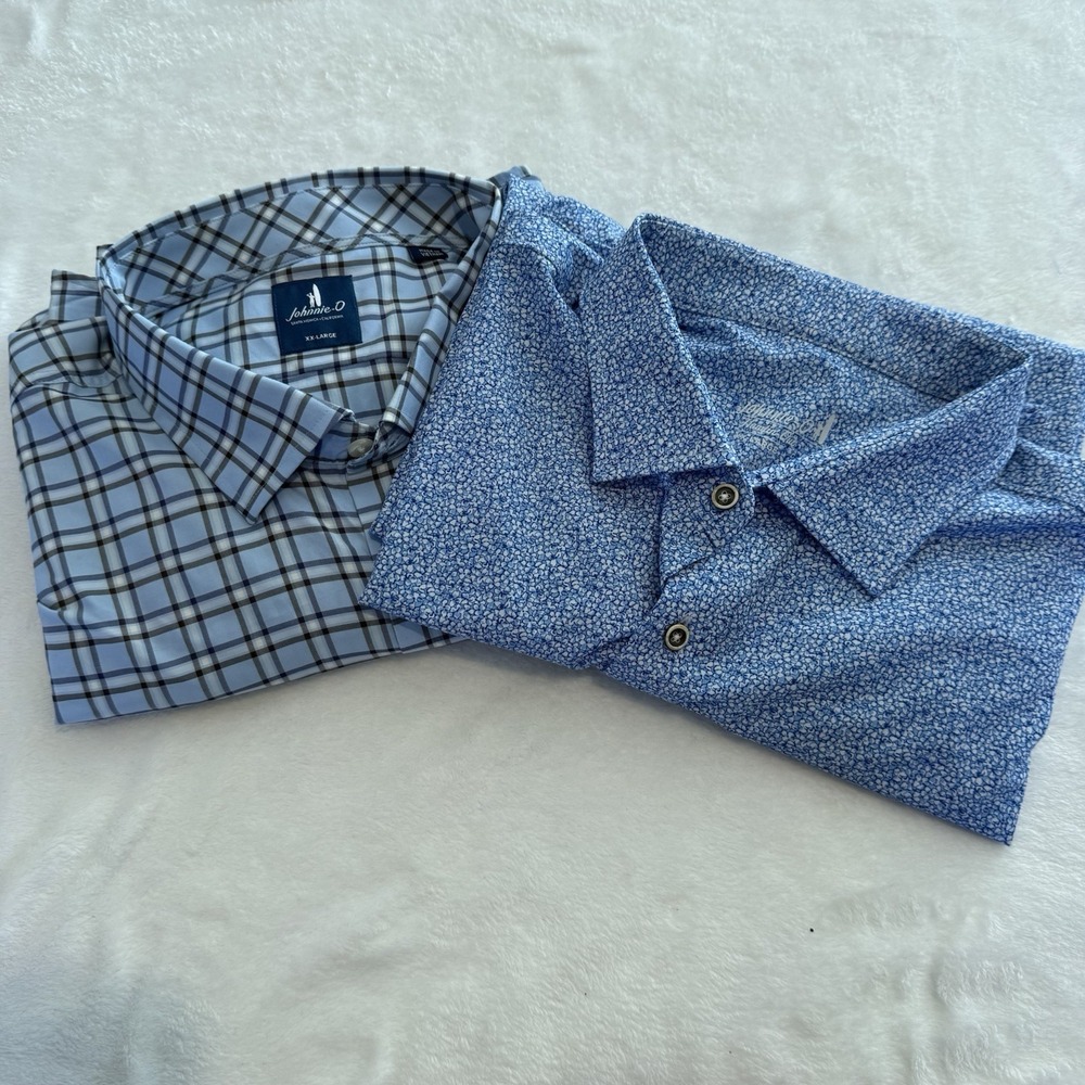 Johnnie-O Shirts Mens XXL Lot of 2 Blue Plaid Floral Button Down Golf